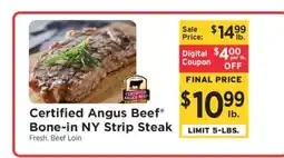 ShopRite Certified Angus Beef Bone-In NY Strip Steak offer