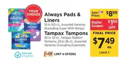 ShopRite Always Pads & Liners / Tampax Tampons offer