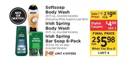 ShopRite Softsoap Body Wash / Irish Spring Body Wash / Irish Spring Bar Soap 6-Pack offer