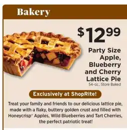 ShopRite Party Size Apple, Blueberry and Cherry Lattice Pie offer