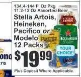 Key Food Stella Artois, Heineken, Pacifico or Modelo 12 Packs offer