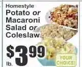 Key Food Homestyle Potato or Macaroni Salad or Coleslaw offer