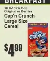 Key Food Cap'n Crunch Large Size Cereal offer