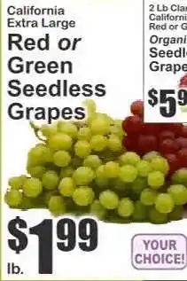Key Food Red or Green Seedless Grapes offer