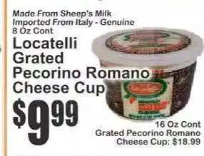 Key Food Locatelli Grated Pecorino Romano Cheese Cup offer