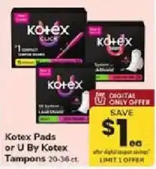 ACME Kotex Pads or U By Kotex Tampons offer