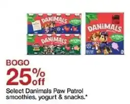 Target Danimals Paw Patrol smoothies, yogurt & snacks offer