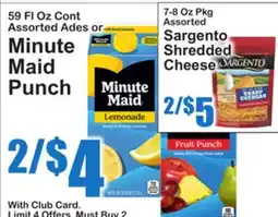 SuperFresh Minute Maid Punch Assorted Ades or Sargento Shredded Cheese offer