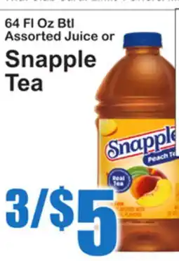 SuperFresh 64 Fl Oz Btl Assorted Juice or Snapple Tea offer