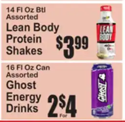 SuperFresh 14 Fl Oz Btl Assorted Lean Body Protein Shakes, 16 Fl Oz Can Assorted Ghost Energy Drinks offer