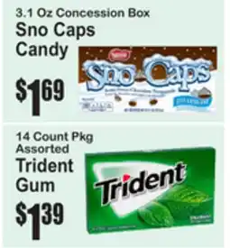 SuperFresh 3.1 Oz Concession Box Sno Caps Candy, 14 Count Pkg Assorted Trident Gum offer
