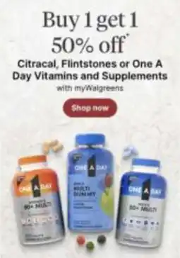 Walgreens Citracal, Flintstones or One A Day Vitamins and Supplements offer