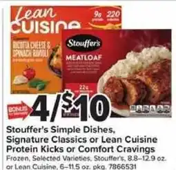 Giant Food Stouffer's Simple Dishes, Signature Classics or Lean Cuisine Protein Kicks or Comfort Cravings offer