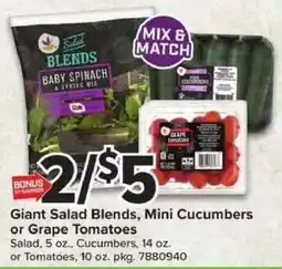 Giant Food Giant Salad Blends, Mini Cucumbers or Grape Tomatoes offer