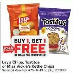 Giant Food Lay's Chips, Tostitos or Miss Vickie's Kettle Chips offer