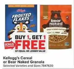 Giant Food Kellogg's Cereal or Bear Naked Granola offer