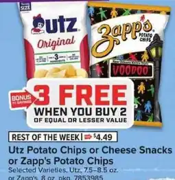 Giant Food Utz Potato Chips or Cheese Snacks or Zapp's Potato Chips offer