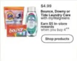 Walgreens Bounce, Downy or Tide Laundry Care with myWalgreens offer