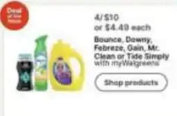 Walgreens Bounce, Downy, Febreze, Gain, Mr. Clean or Tide Simply with myWalgreens offer