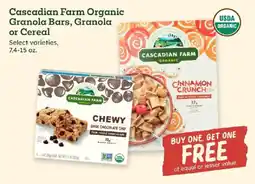 Sprouts Farmers Market Cascadian Farm Organic Granola Bars, Granola or Cereal offer