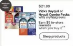 Walgreens Vicks Dayquil or Nyquil Combo Packs offer