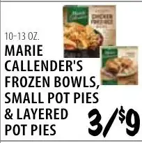 Karns Marie Callender's frozen bowls, small pot pies & layered pot pies offer