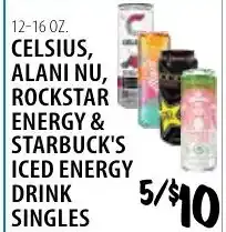 Karns Celsius, Alani Nu, Rockstar Energy & Starbucks Iced Energy Drink Singles offer