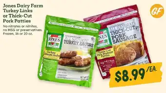 Jones Dairy Farm turkey links or thick-cut pork patties