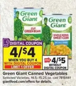 Giant Food Green Giant Canned Vegetables offer