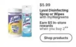 Walgreens Lysol Disinfecting Spray or Wipes offer