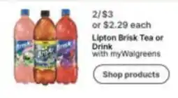Walgreens Lipton Brisk Tea or Drink offer