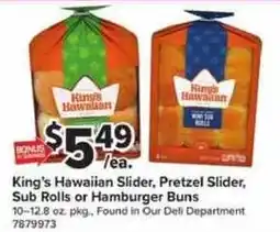 Giant Food King's Hawaiian Slider, Pretzel Slider, Sub Rolls or Hamburger Buns offer