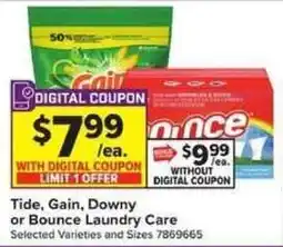 Giant Food Tide, Gain, Downy or Bounce Laundry Care offer