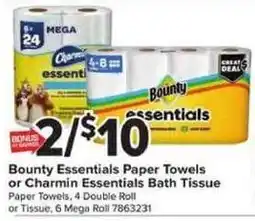 Giant Food Bounty Essentials Paper Towels or Charmin Essentials Bath Tissue offer