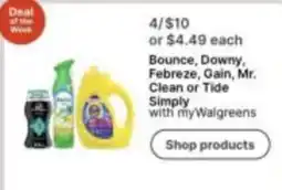 Walgreens Bounce, Downy, Febreze, Gain, Mr. Clean or Tide Simply offer