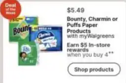 Walgreens Bounty, Charmin or Puffs Paper Products offer