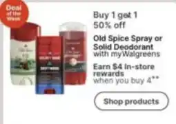 Walgreens Old Spice Spray or Solid Deodorant offer
