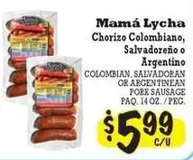 La Michoacana Mamá Lycha Chorizo Colombiano, Salvadoreño or Argentino offer