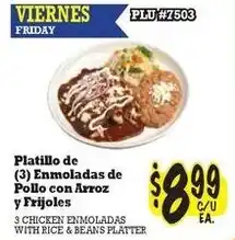La Michoacana Viernes Friday 3 Chicken Enmoladas with Rice & Beans Platter offer