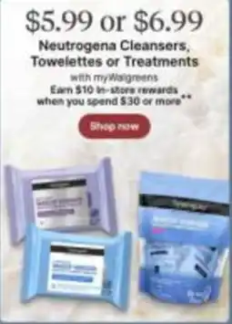 Walgreens Neutrogena Cleansers, Towelettes or Treatments offer