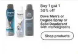 Walgreens Dove Men's or Degree Spray or Solid Deodorant offer