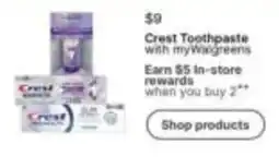 Walgreens Crest Toothpaste offer