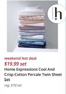 JC Penney Home Expressions Cool And Crisp Cotton Percale Twin Sheet Set offer