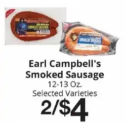 Hays Supermarket Earl Campbell's Smoked Sausage offer