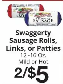 Hays Supermarket Swaggerty sausage rolls, links, or patties offer