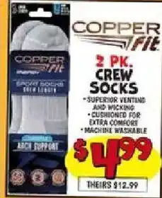 Ollie's Copper Fit 2 Pk. Crew Socks offer