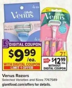 Giant Food Venus Razors offer