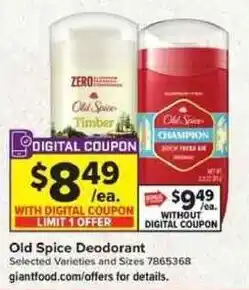 Giant Food Old Spice Deodorant offer
