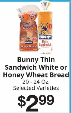 Hays Supermarket Bunny Thin Sandwich White or Honey Wheat Bread offer