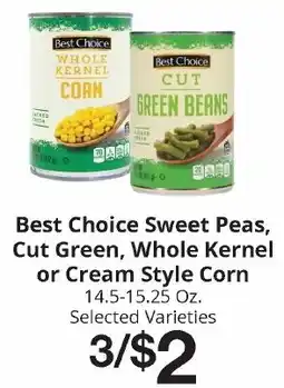 Hays Supermarket Best Choice Sweet Peas, Cut Green, Whole Kernel or Cream Style Corn offer